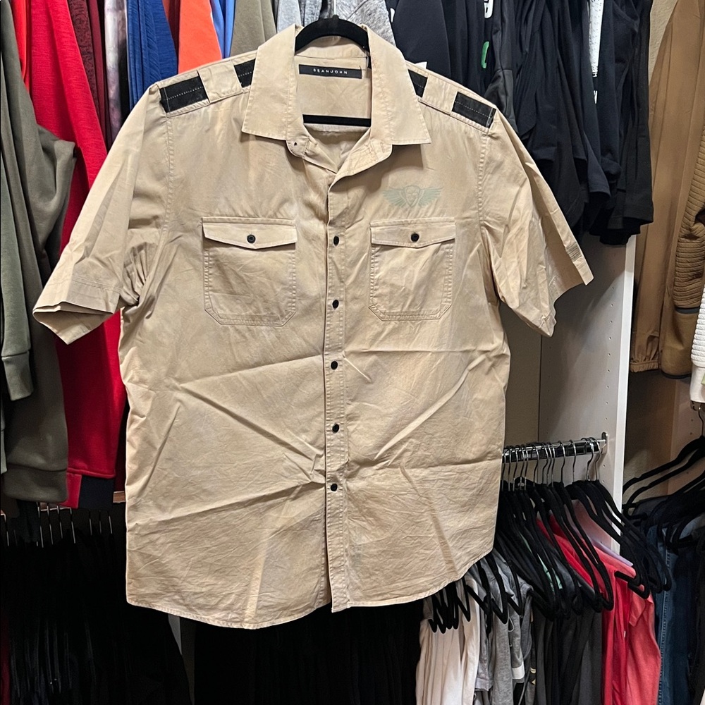 Sean John Tan Short Sleeve Dress Shirt